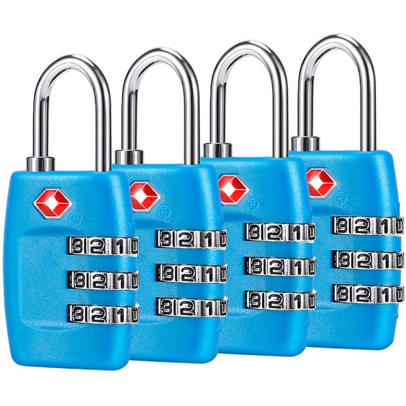 Cluckyu TSA Luggage Locks (4Pack) - 3 Digit Combination Padlocks - Approved Travel Lock for Suitcases & Baggage (Blue) - Image 1